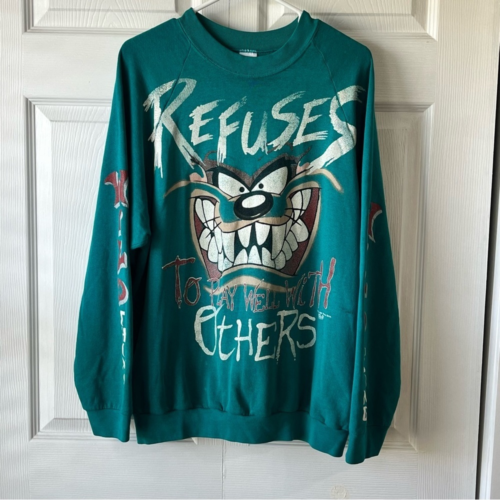 Vintage Taz Tunes Freeze Sweater Crewneck Size XL 1995 90s Looney Tunes